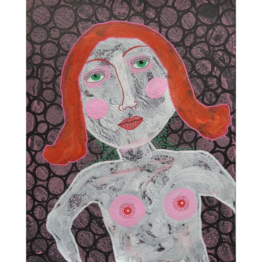 Female Portrait Painting Nude Woman Girl Drawing Red Ginger Auburn Hair 