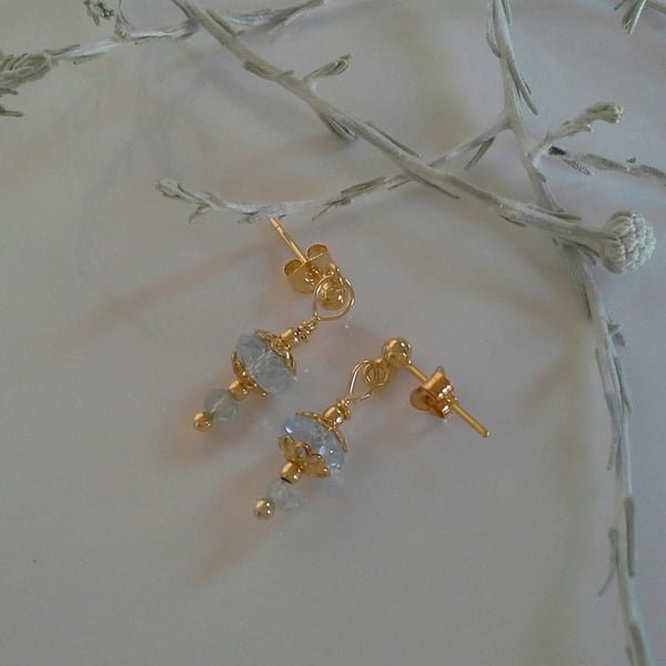 Dainty, Pretty GENUINE Sky Blue Topaz Gold Vermeil Stud Earrings 'ONE OFF' Pair