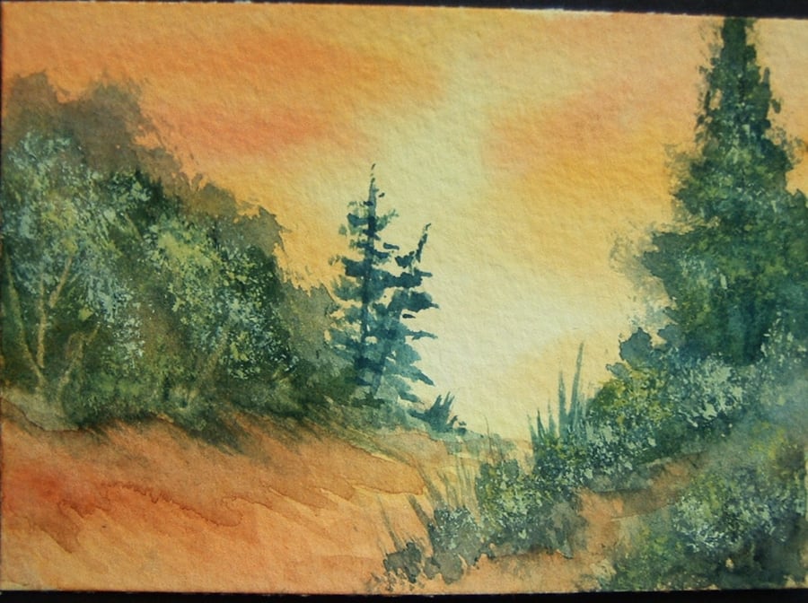sunset landscape art painting original aceo ref 139