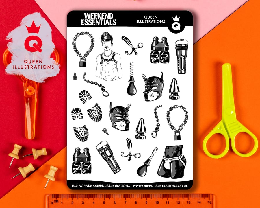 "WEEKEND ESSENTIALS" GAY FETISH STICKER SHEET