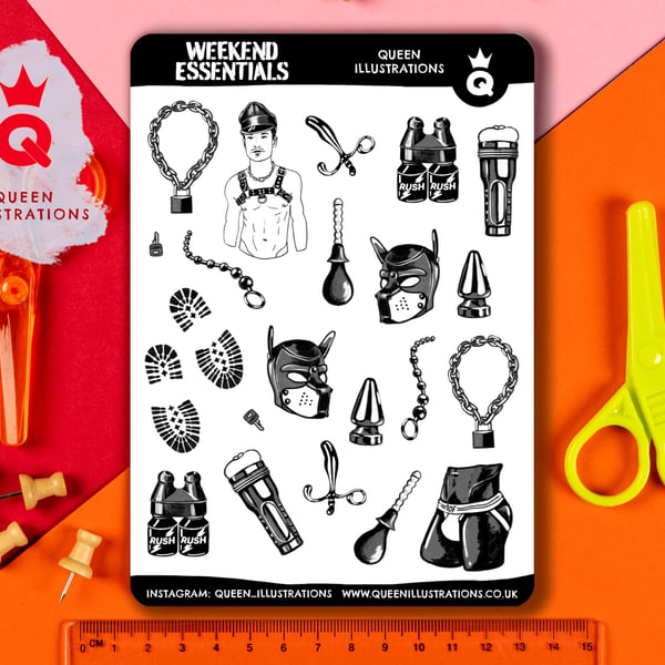 "WEEKEND ESSENTIALS" GAY FETISH STICKER SHEET