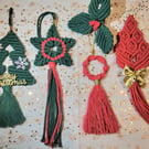 Macrame Christmas Hanging decor set-green-red