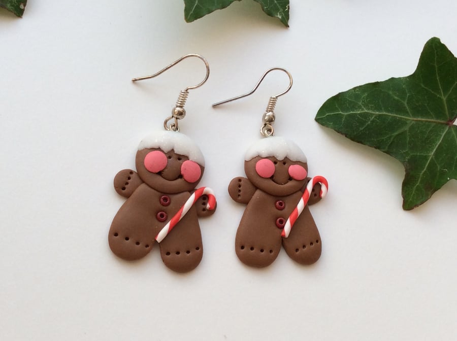 Christmas Gingerbread Novelty Fimo Earrings Red 
