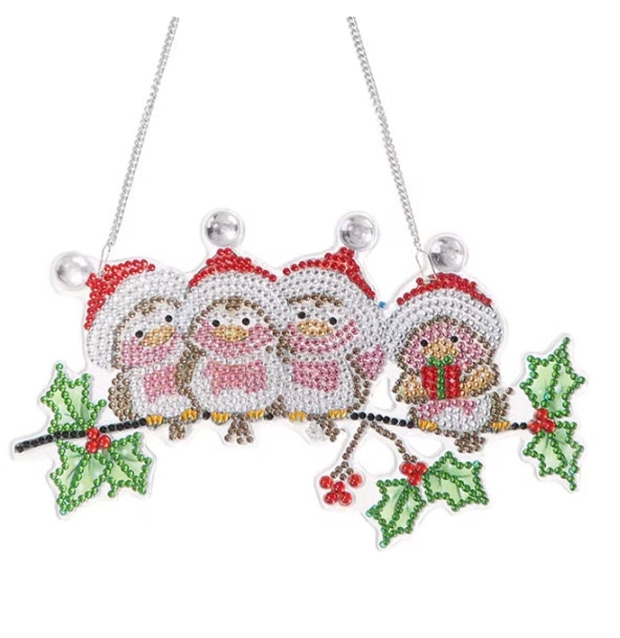 5D DIY Christmas Robins on Branch Diamond Painting Kit Embroidery Rhinestone Acr