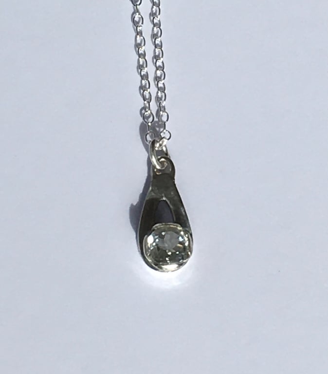 White Topaz Birthstone Drop Pendant 