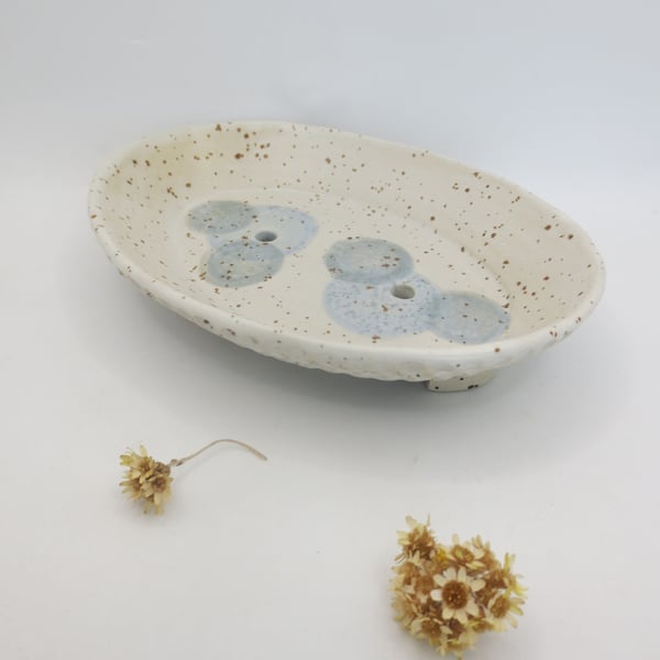 SOAP DISH hand-built stoneware pottery in matt white and blue