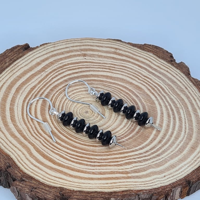 Handmade Sterling Silver Black Onyx Dangle Earrings