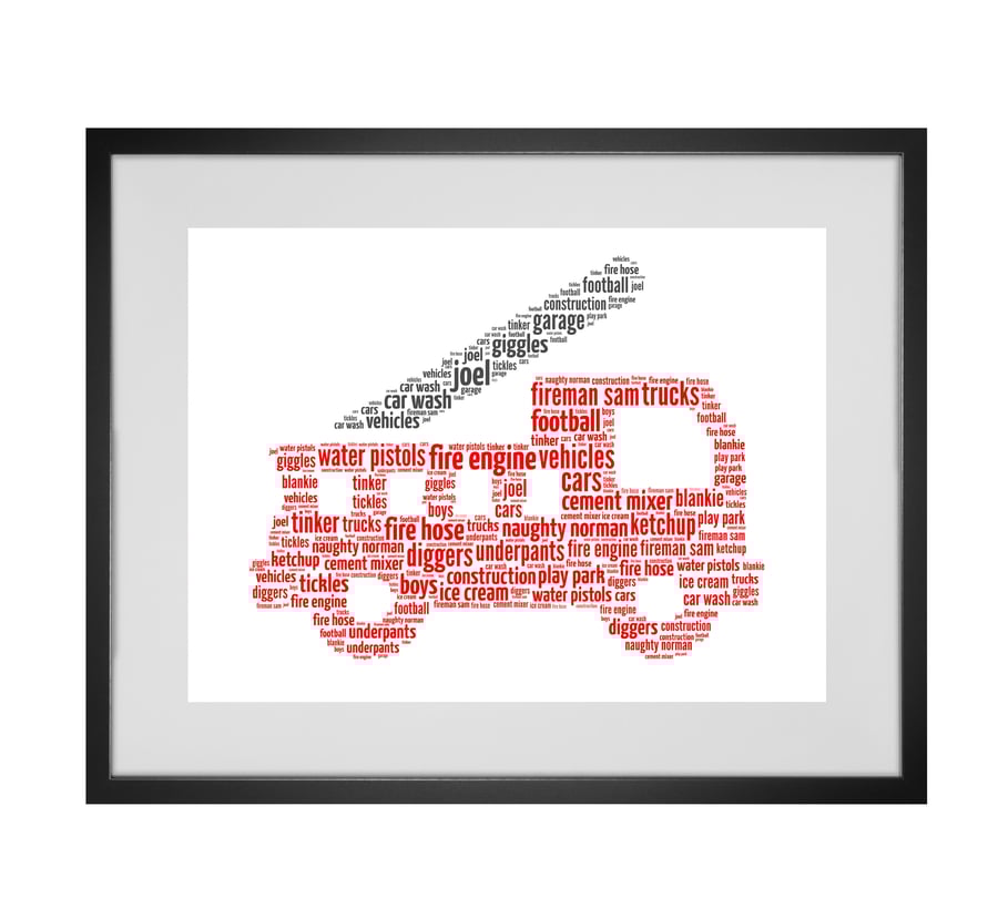 Personalised Fire Engine Design Word Art Gifts 