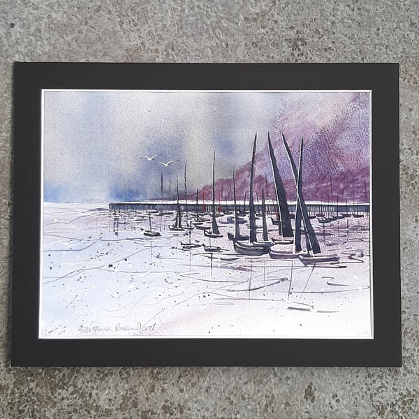 Harbour Boats. Mixed Media Painting