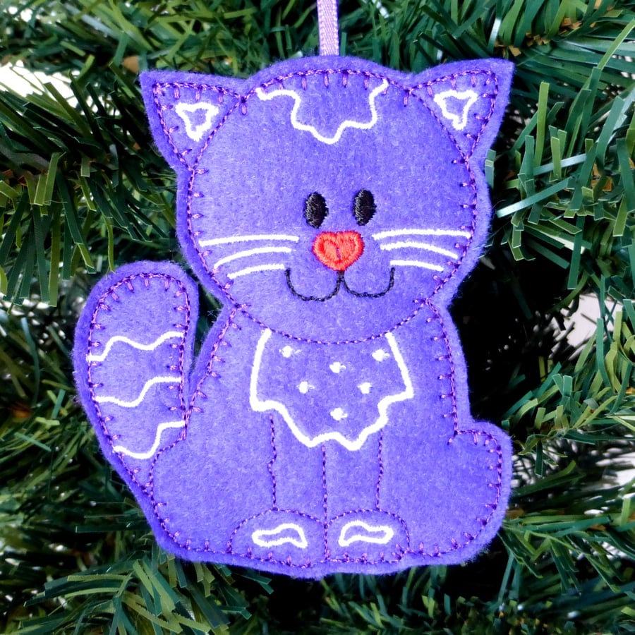 SALE Purple Cat hanging decoration, felt.