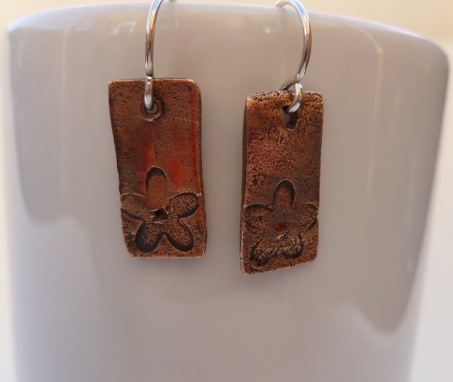 Copper Clay Flower Earrings