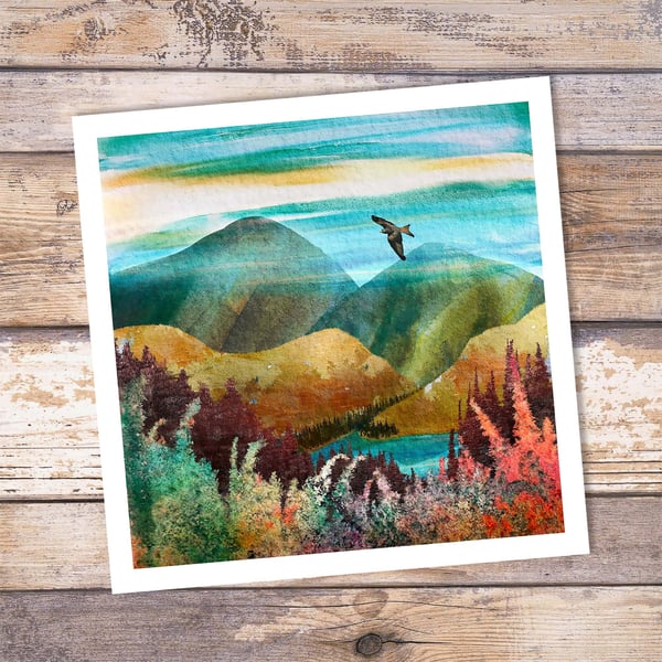 Red Kite Giclée Print, Mountain Scenery Landscape Art