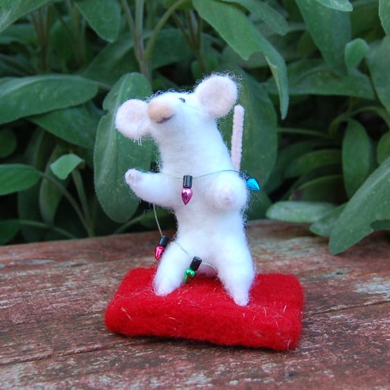 White mouse  - needlefelt.  Christmas decoration