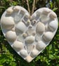 Hanging wood heart decorated with sea glass and shells from Cornish beaches 
