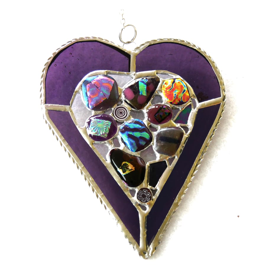 Heart Suncatcher Stained Glass Purple Abstract 024