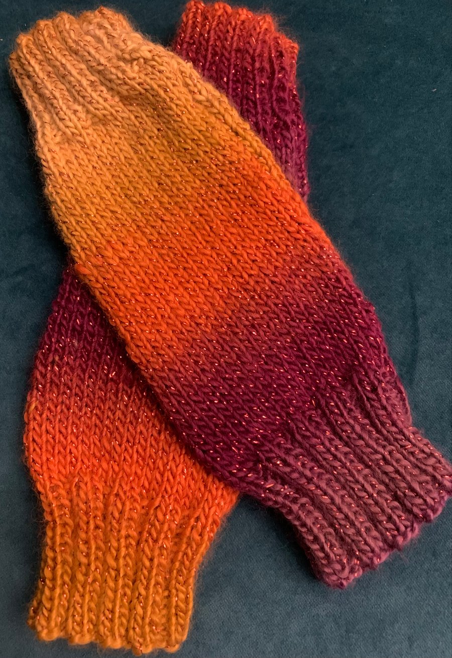 Hand Knitted Fingerless Wrist Warmers in Autumnal Colours