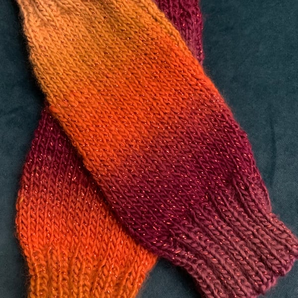 Hand Knitted Fingerless Wrist Warmers in Autumnal Colours