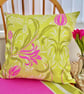 Green Floral: Cushion Cover. 17” (43cm) with stripe reverse