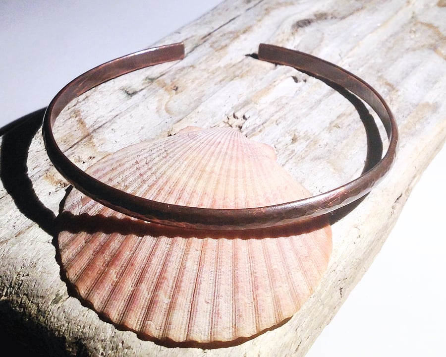 Hand Crafted Antiqued Hammered Copper Bangle - UK Free Post