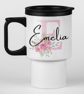 Personalised Pink Floral Initial and Name Travel Mug Personalised Gift - Image 2