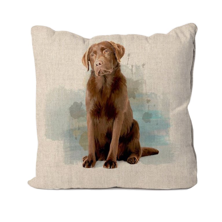 Handmade Chocolate Labrador Dog Cushion-Linen. Size 40x40cm- (16"x16") CUS191