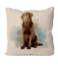 Handmade Chocolate Labrador Dog Cushion-Linen. Size 40x40cm- (16"x16") CUS191