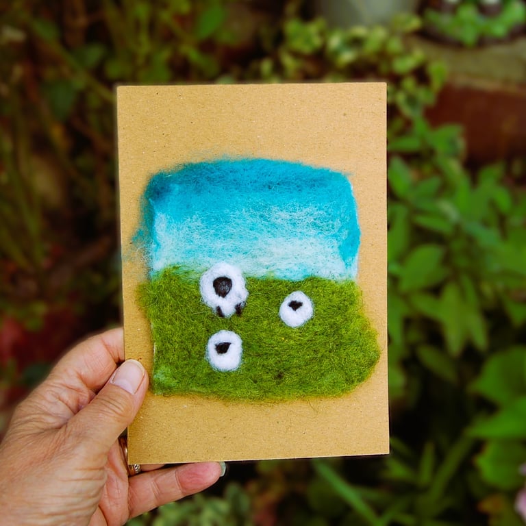 Sheep with lamb needle felt wool card, Easter card, birthday card, get well card