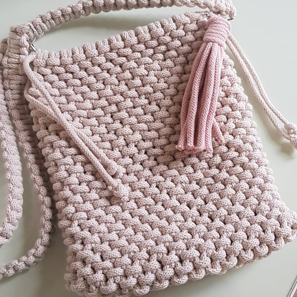 Macrame drawstring shoulder bag - Folksy