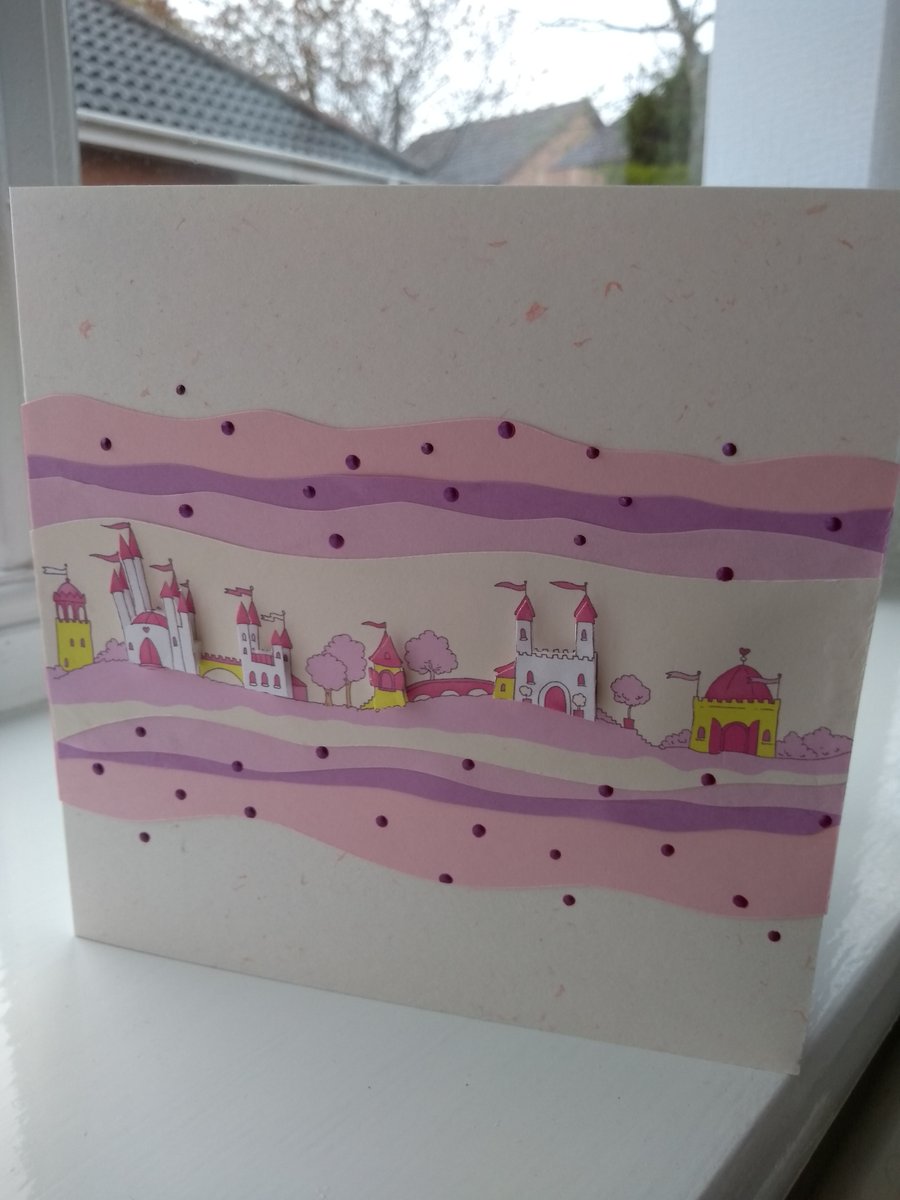 Girls fairy castle personalised birthday card