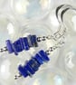 Lapis Lazuli natural stone drop earrings, sterling silver, slices are 4mm