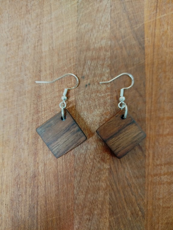 Handmade Wooden Earrings - Geometric Squares in American Walnut
