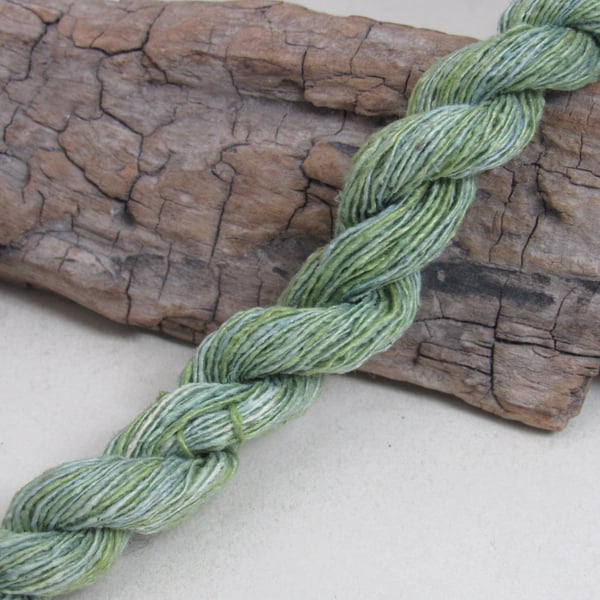 40m Natural Weld and Indigo Dye Green Bourette Noil Silk Single Ply Thread