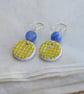 Hand-painted yellow and blue check polymer clay and sterling silver earrings  - Image 5