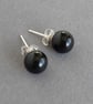 8mm Jet Black Stud Earrings - Simple, Round, Everyday Black Studs - Gifts  - Image 1