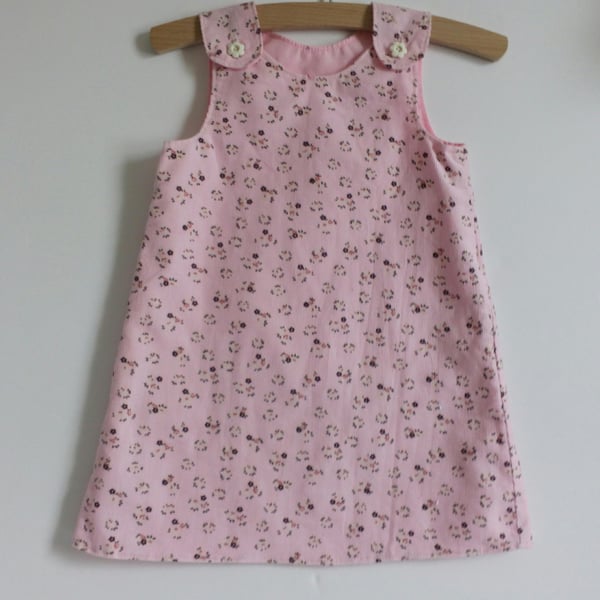 Age 2 years, needlecord, A line dress, pink floral dress, pinafore
