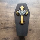 Vampire Bat and Wooden Cross Coffin Shaped Jewellery or Trinket Box 