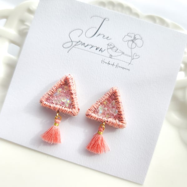 Embroidered Earrings, Geometric Fabric Earrings