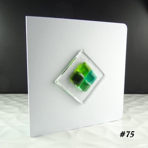Green fused glass blank card, handmade - 5 options
