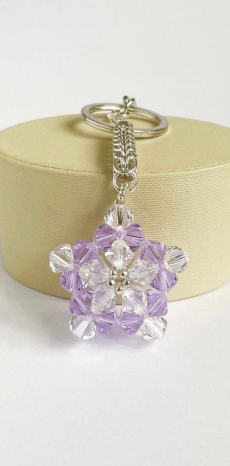 Handbag Charm, Violet & Clear Crystal Star with a Chainmaille Chain and Keyring