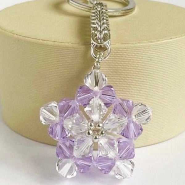 Handbag Charm, Violet & Clear Crystal Star with a Chainmaille Chain and Keyring
