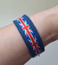 Upcycled Denim Bracelet with Union Jack Ribbon (British and Biker Vibes) 