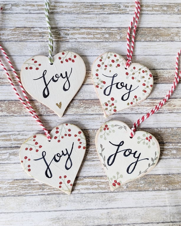 Hand Painted Wooden Heart Hanging Decoration 'Joy'