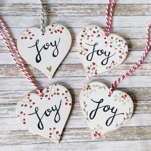 Hand Painted Wooden Heart Hanging Decoration 'Joy'