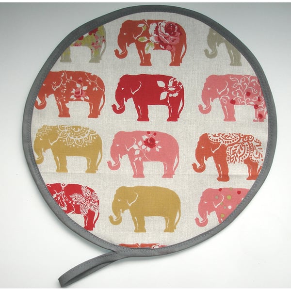 Elephants Aga Hob Lid Mat Pad Hat Round Cover Surface Saver Elephant Red Mustard