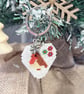 Christmas robin and poinsettia beadwork keyring  - Image 1