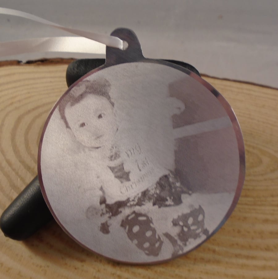 Photo Engraved Aluminium Christmas Decoration Bauble