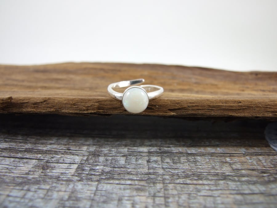 Sterling Silver and Opal Ring, Adjustable Fit, Freesize