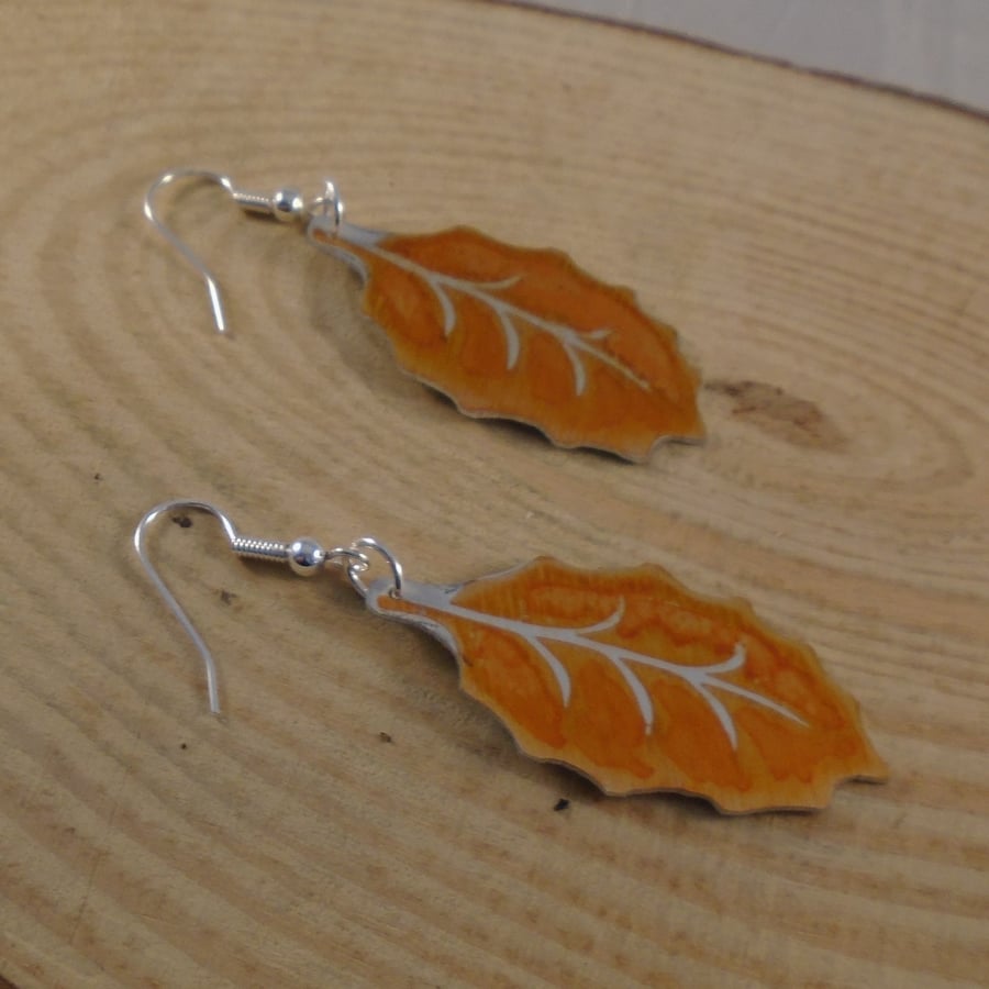 Anodised Aluminium Orange Leaf Earrings AAE022207