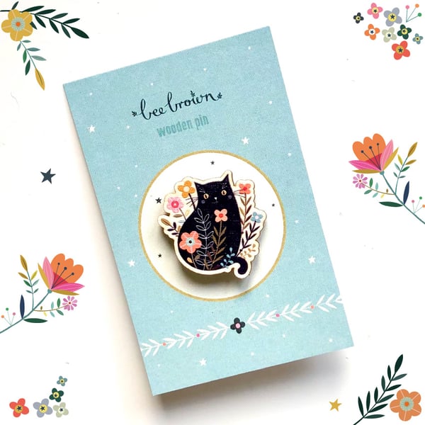 Garden Cat - wooden pin