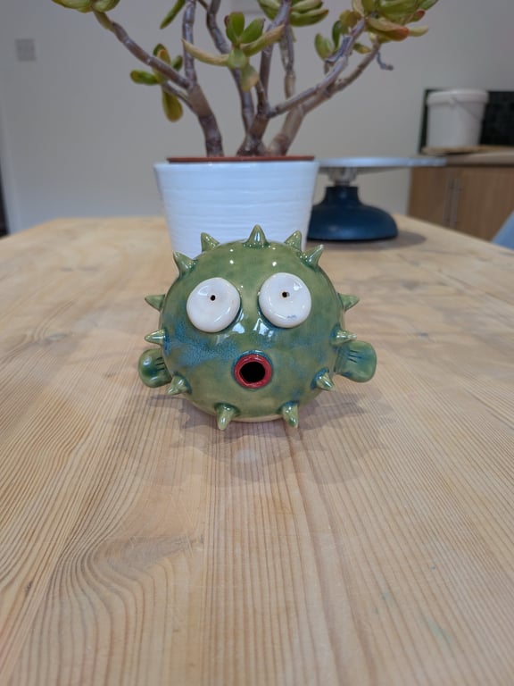 Ceramic Pufferfish Ornament, fish figurine